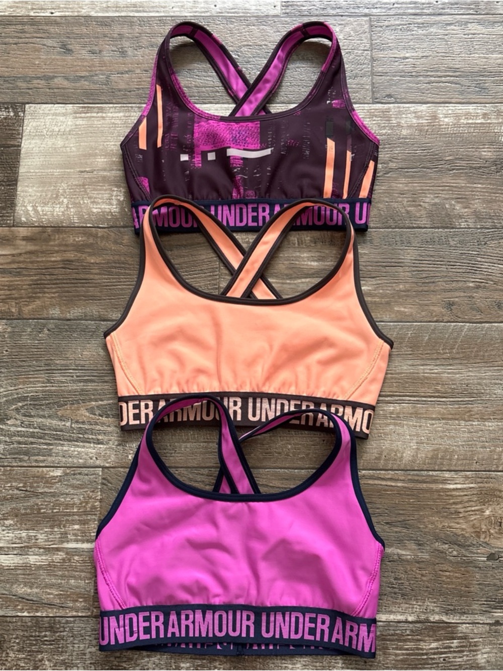 Under Armour Women's Crossback Sports Bra 3-Pack - Plum, Peach & Pink